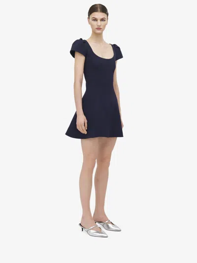 Alexander Mcqueen Short Dress With Short Gathered Sleeves In Blue