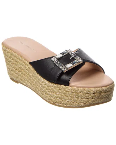 Stuart Weitzman June 75 Leather Wedge Sandal In Black