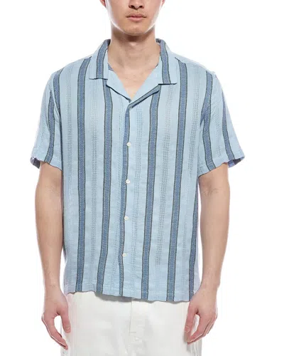 Truth Stripe Print Button-up Camp Shirt In Blue