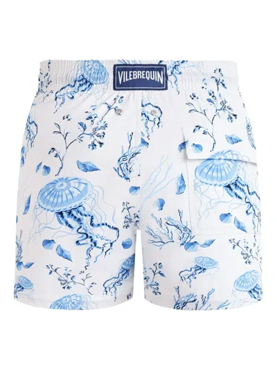 Vilebrequin Stretch Short Swim Shorts Medusa And Shells In Blue