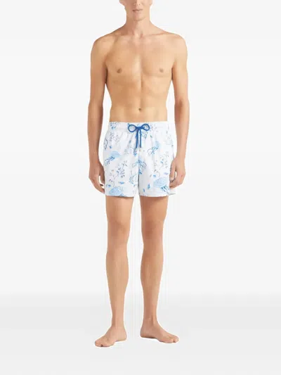 Vilebrequin Stretch Short Swim Shorts Medusa And Shells In Blue