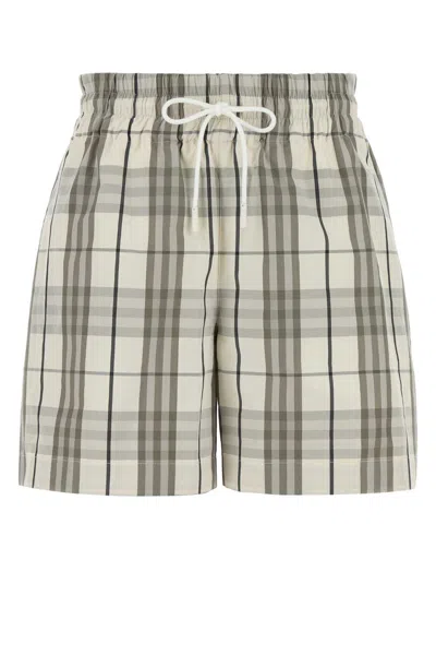 Burberry Cotton Check Drawstring Shorts In Gray