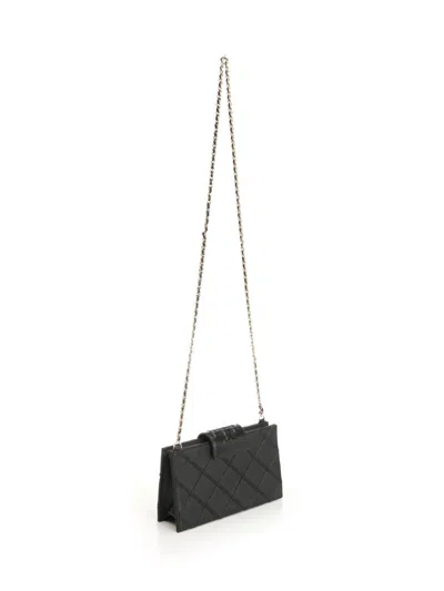 Tory Burch Fleming Mini Chain Wallet In Quilted Leather Design In Black