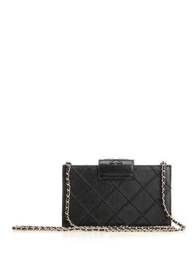 Tory Burch Fleming Mini Chain Wallet In Quilted Leather Design In Black