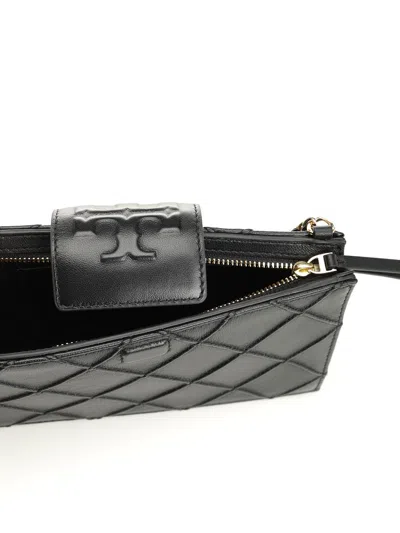Tory Burch Fleming Mini Chain Wallet In Quilted Leather Design In Black