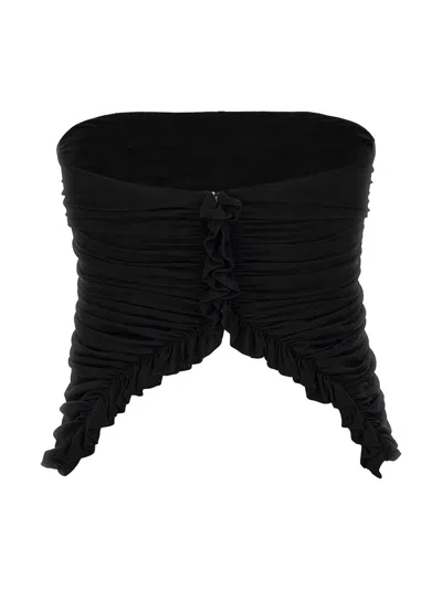 Saint Laurent Cupro Strapless Top With Ruched Asymmetric Hem