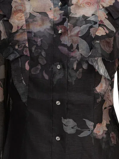 Zimmermann Crush Frill Sleeve Floral Blouse