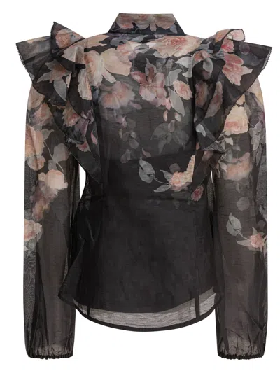 Zimmermann Crush Frill Sleeve Floral Blouse