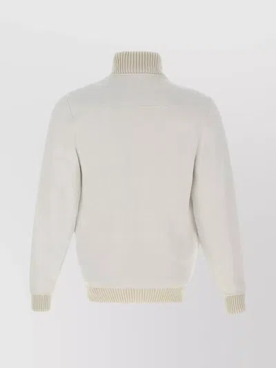 Fay Buttoned Beige Bomber Jacket With Ribbed Details In Neutral