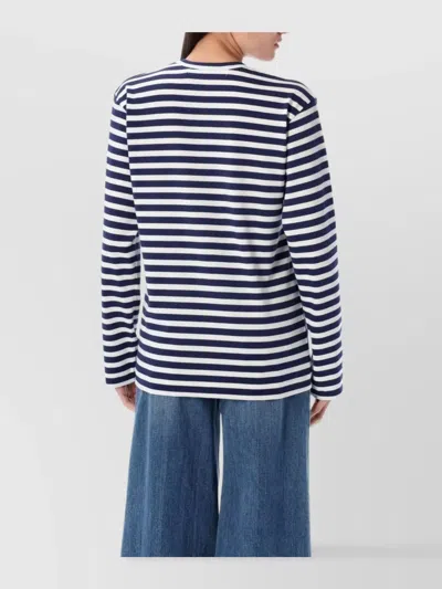 Comme Des Garçons Play Striped Navy And White T-shirt With Crystal Heart In Multi