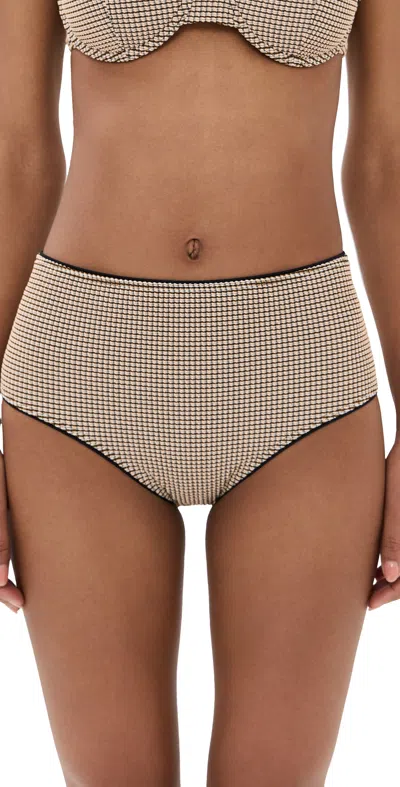 Staud Devon High Rise Bikini Bottoms Natural Pique In Brown