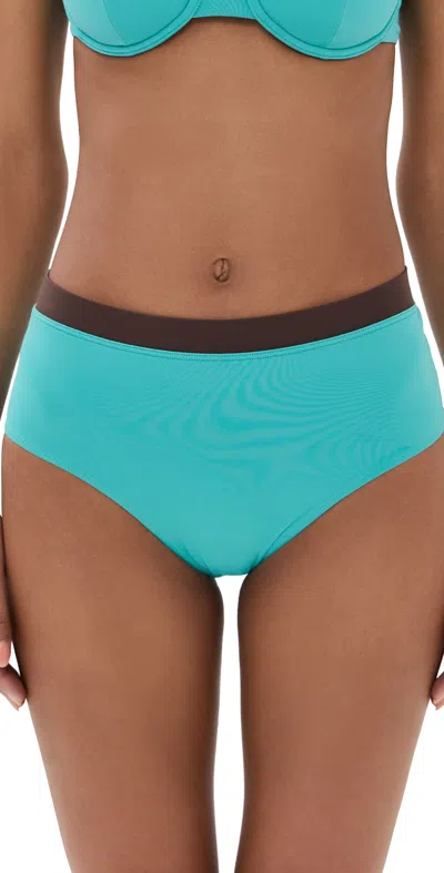 Staud Devon High Rise Bikini Bottoms Teal/dark Chocolate