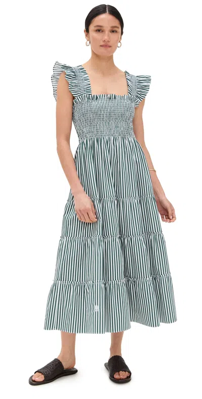 Hill House Home The Maternity Ellie Maxi Nap Dress Green Stripe In Blue