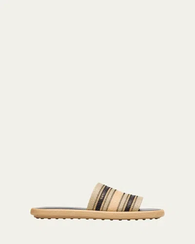 Tod's Palmera Striped Band Slide Sandals