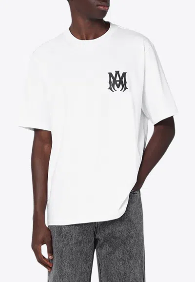 Amiri Men White Crewneck T-shirt With Logo Print On The Front And Logo Lettering On The Rear In Cott In Multi