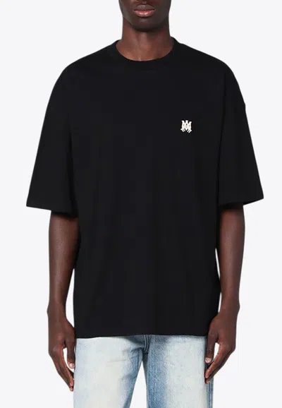 Amiri Black Crewneck T-shirt With Logo Embroidery On The Front In Cotton Man