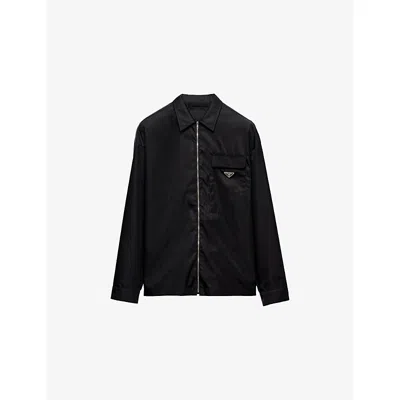 Prada Zip-up Overshirt With Triangle-logo In Black