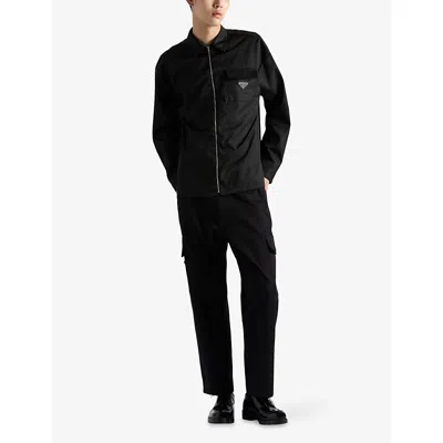 Prada Zip-up Overshirt With Triangle-logo In Black