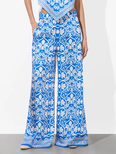 Alice And Olivia Keegan Pull On Wide Leg Pant In Soiree True Blue