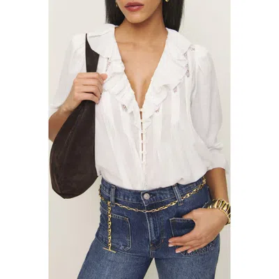 Reformation Perry Ruffle Accent Button-up Shirt