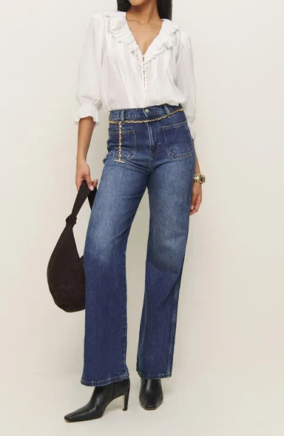 Reformation Perry Ruffle Accent Button-up Shirt