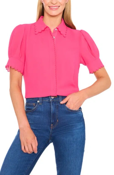 Cece Scalloped Button Front Blouse In Pink