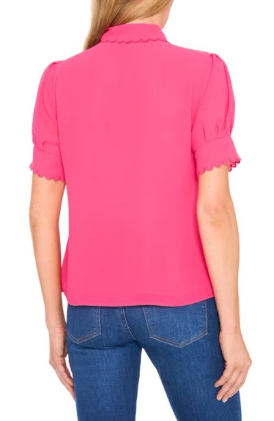 Cece Scalloped Button Front Blouse In Pink