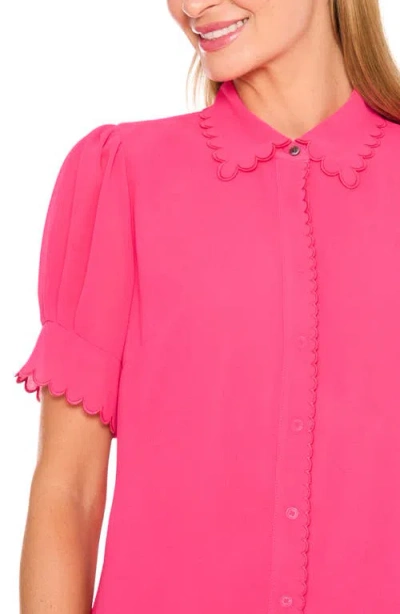 Cece Scalloped Button Front Blouse In Pink