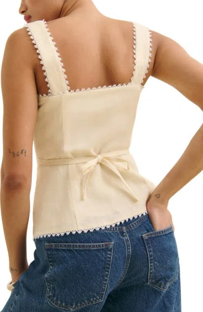 Reformation Womens Viola Crotchet-trim Linen Top Sugar In Neutral