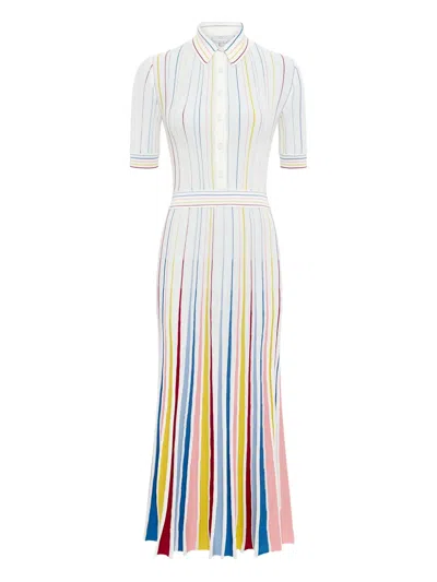 Gabriela Hearst Calypso Pinstripe Knit Midi Dress In Ivory Multi Merino Wool