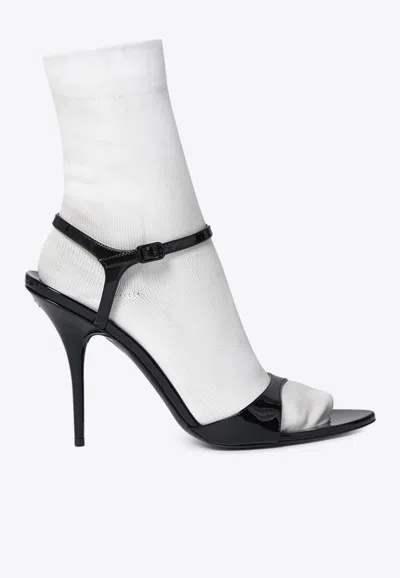 Balenciaga Avenue Sock Black Sandal In Patent Leather And Mesh
