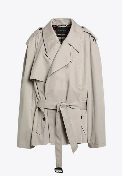 Balenciaga Beige Cropped Trench Coat In Cotton Twill Women In White