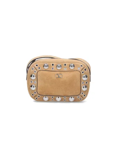 Valentino Studded Suede Shoulder Bag With Adjustable Strap