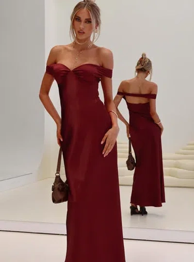 Princess Polly Heartthrobs Satin Ruched Bust Off Shoulder Open Back Maxi Dress