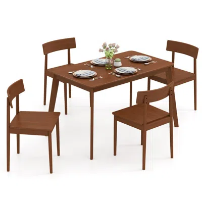 Hivvago 5 Piece Wood Dining Table Set With Rubber Wood Frame And 4 Chairs-walnut