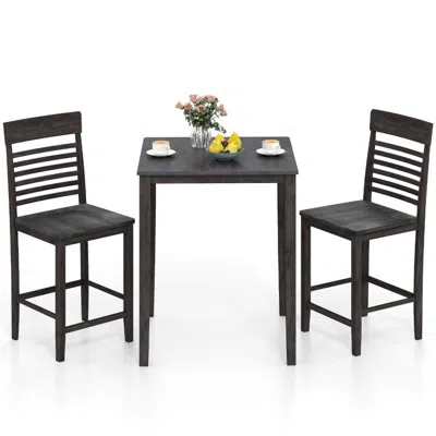 Hivvago 3-piece Counter-height Dining Table Set For 2 With Rubber Wood Frame And Footrest-gray