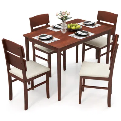 Hivvago 5-piece Dining Table Set With High Curved Back For 4 People-walnut
