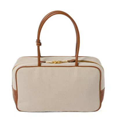 Miu Miu Large Beau Canvas Shoulder Bag In Neutral