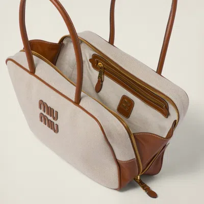 Miu Miu Large Beau Canvas Shoulder Bag In Neutral