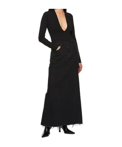 Agolde Hilla Cotton Denim Long Skirt In 黑色