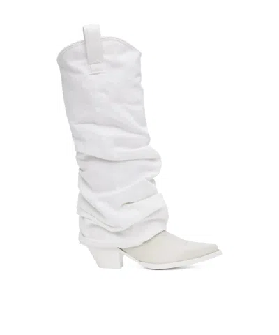 R13 White Mid Cowboy Denim Sleeve Boots