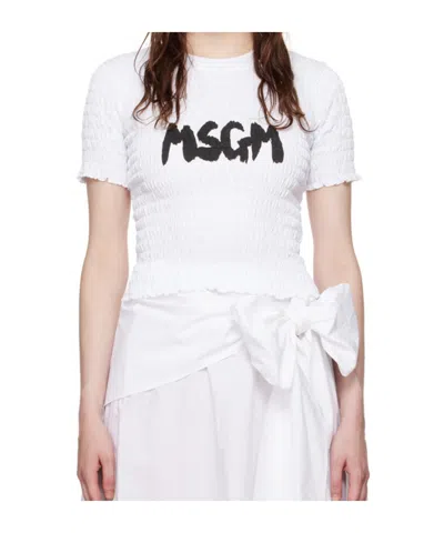 Msgm Logo Crew Neck Cropped T-shirt In White