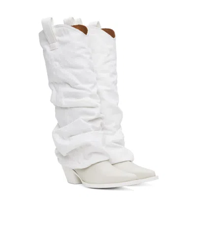 R13 White Mid Cowboy Denim Sleeve Boots