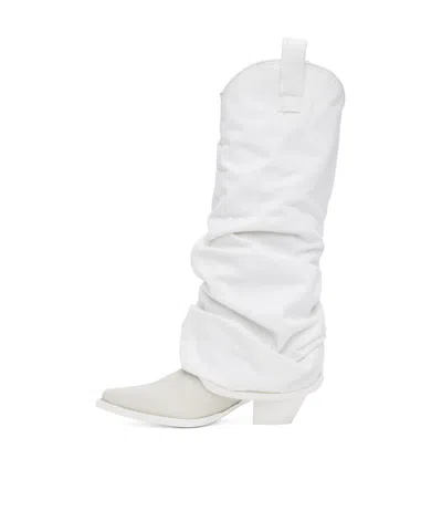 R13 White Mid Cowboy Denim Sleeve Boots