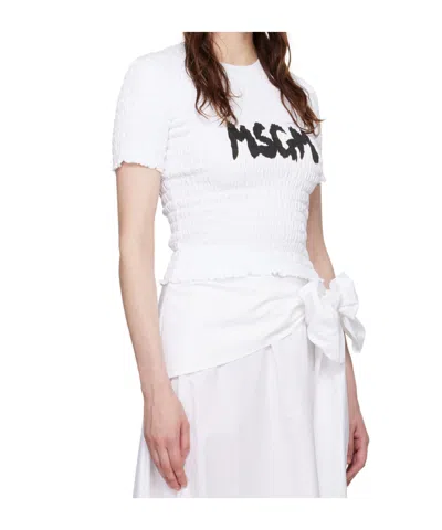 Msgm Logo Crew Neck Cropped T-shirt In White