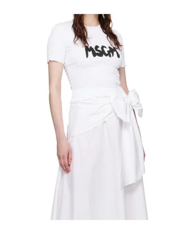 Msgm Logo Crew Neck Cropped T-shirt In White