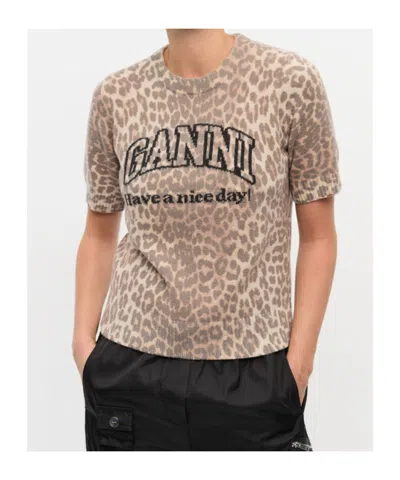 Ganni Leopard Wool T-shirt
