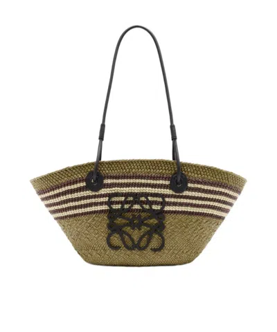 Loewe Anagram Basket Bag In Iraca Palm And Calfskin