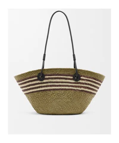 Loewe Anagram Basket Bag In Iraca Palm And Calfskin