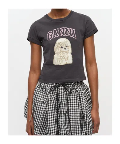 Ganni T-shirt In Cotone Ardesia   Donna In Blue